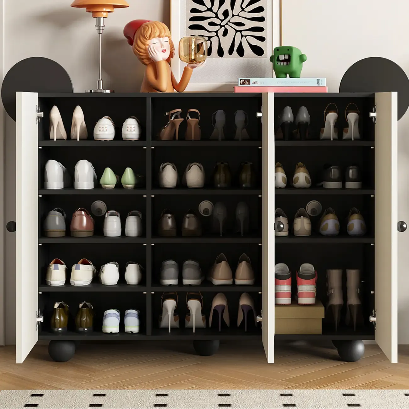 Black Metal Shoe Cabinet with Adjustable Shelves Image - 16
