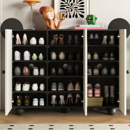 Black Metal Shoe Cabinet with Adjustable Shelves Image - 16