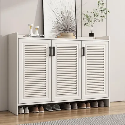 White Metal Rustic Entryway Shoe Storage Cabinet Image - 1