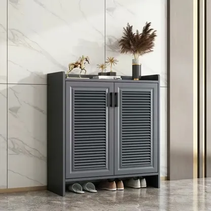 White Metal Rustic Entryway Shoe Storage Cabinet Image - 3