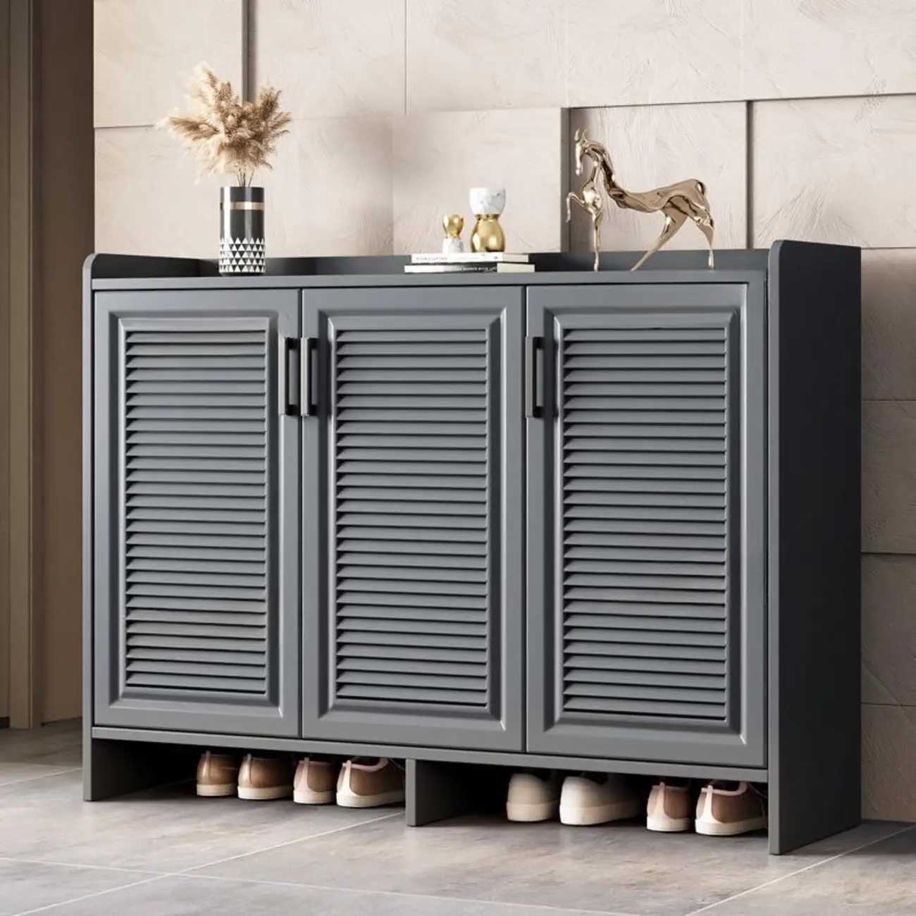 White Metal Rustic Entryway Shoe Storage Cabinet Image - 4 | homeyfad