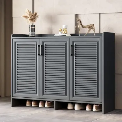 White Metal Rustic Entryway Shoe Storage Cabinet Image - 4