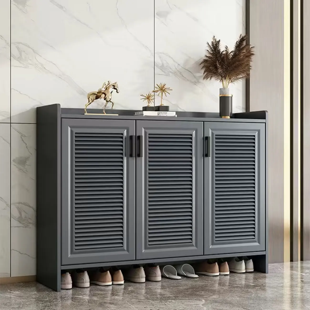 White Metal Rustic Entryway Shoe Storage Cabinet Image - 5 | homeyfad