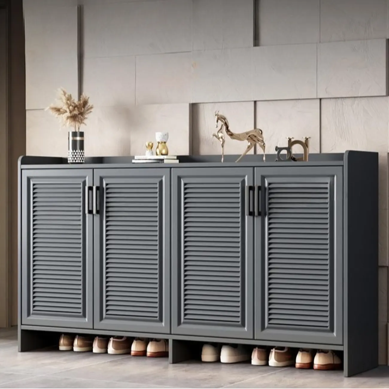 White Metal Rustic Entryway Shoe Storage Cabinet Image - 6 | homeyfad