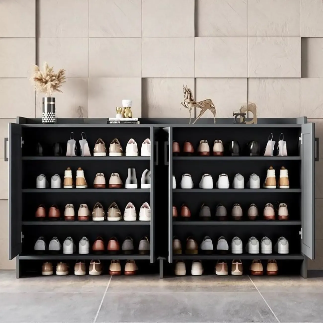 White Metal Rustic Entryway Shoe Storage Cabinet Image - 7