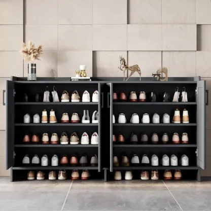 White Metal Rustic Entryway Shoe Storage Cabinet Image - 7