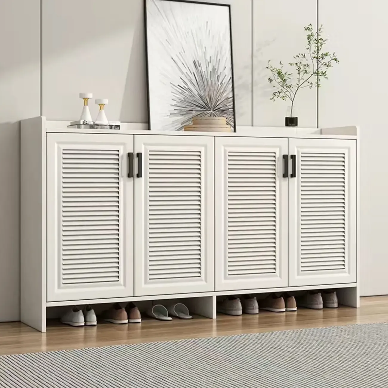 White Metal Rustic Entryway Shoe Storage Cabinet Image - 8