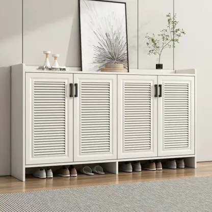 White Metal Rustic Entryway Shoe Storage Cabinet Image - 8