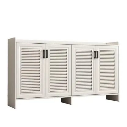 White Metal Rustic Entryway Shoe Storage Cabinet Image - 9