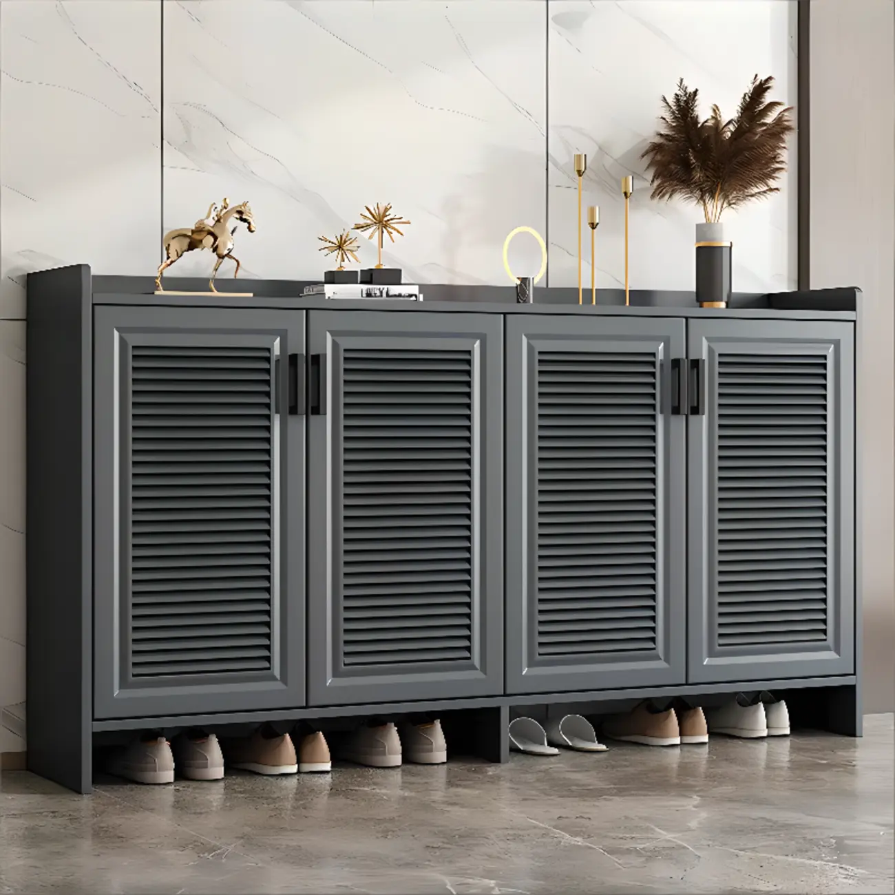 White Metal Rustic Entryway Shoe Storage Cabinet Image - 10 | homeyfad