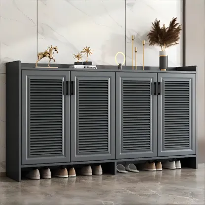 White Metal Rustic Entryway Shoe Storage Cabinet Image - 10