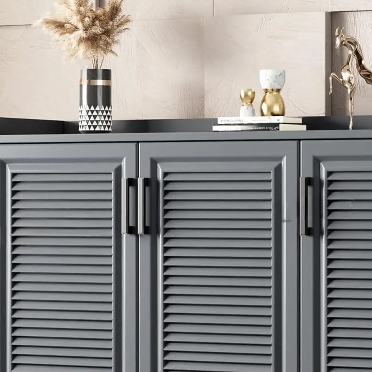 White Metal Rustic Entryway Shoe Storage Cabinet Image - 11