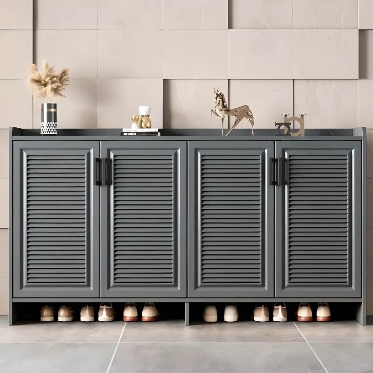 White Metal Rustic Entryway Shoe Storage Cabinet Image - 16