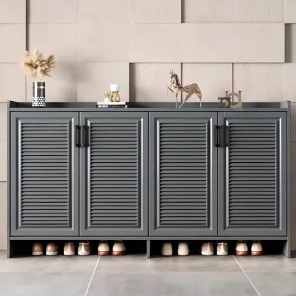 White Metal Rustic Entryway Shoe Storage Cabinet Image - 16