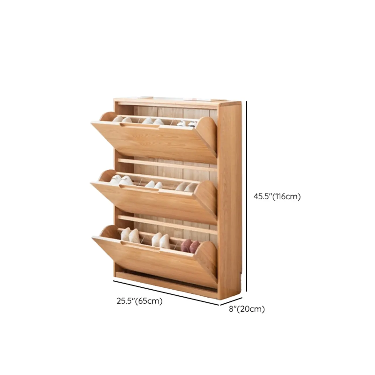 Entryway Oak Drop Front Shoe Cabinet with Display Top #size | homeyfad