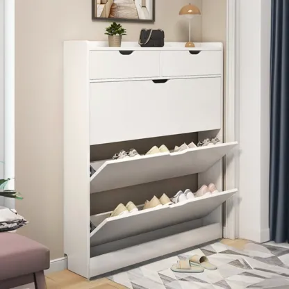 Entryway Modern Wood Shoe Cabinet with Flip-Out Drawer Image - 4