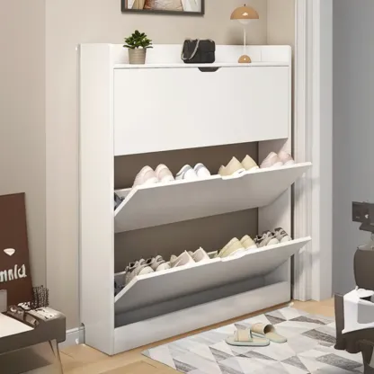 Entryway Modern Wood Shoe Cabinet with Flip-Out Drawer Image - 21