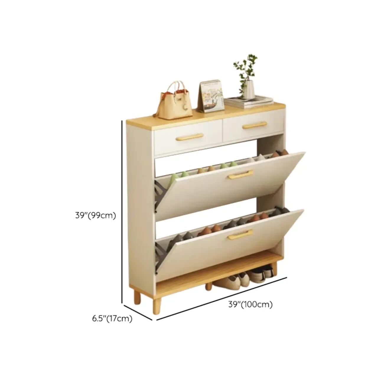 Entryway Modern Wood Shoe Cabinet with Flip-Out Drawer Image - 23