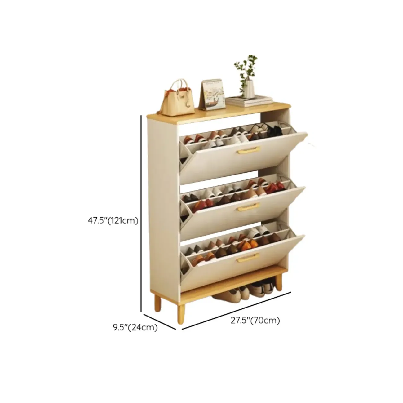 Entryway Modern Wood Shoe Cabinet with Flip-Out Drawer Image - 24