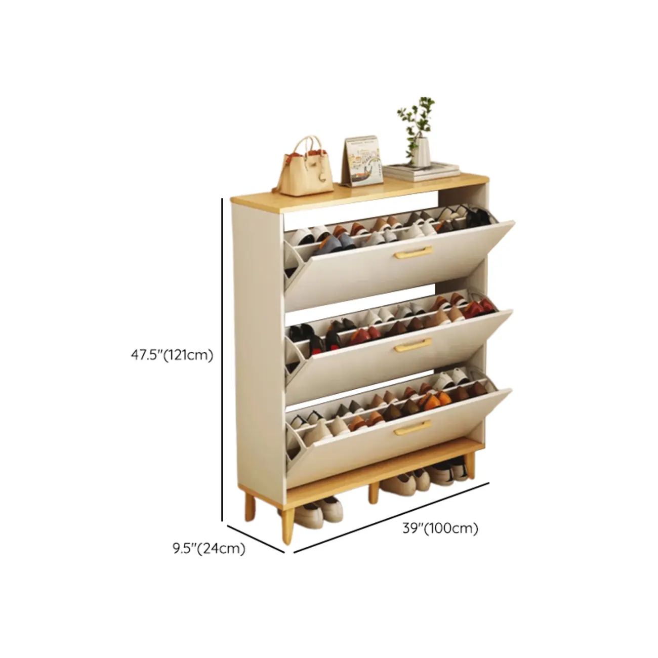 Entryway Modern Wood Shoe Cabinet with Flip-Out Drawer Image - 26 | homeyfad