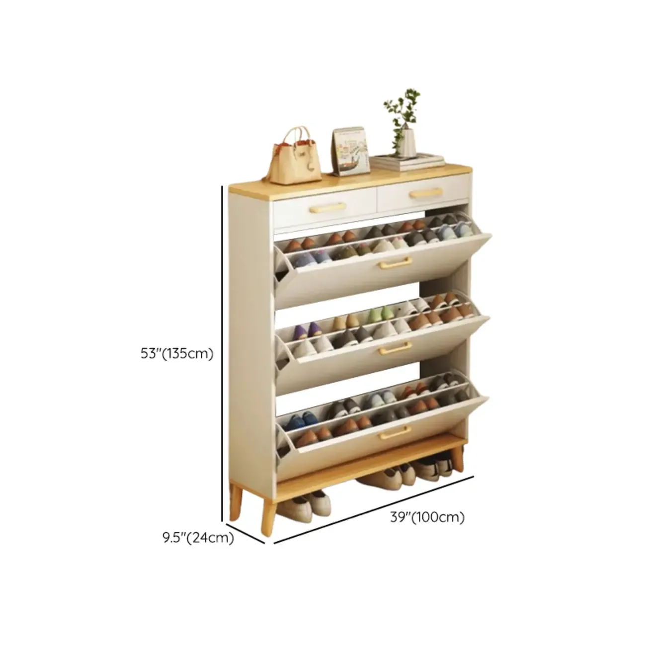 Entryway Modern Wood Shoe Cabinet with Flip-Out Drawer Image - 27