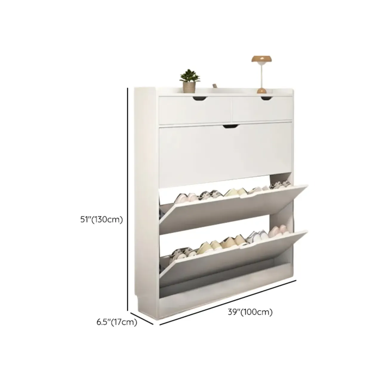 Entryway Modern Wood Shoe Cabinet with Flip-Out Drawer Image - 33