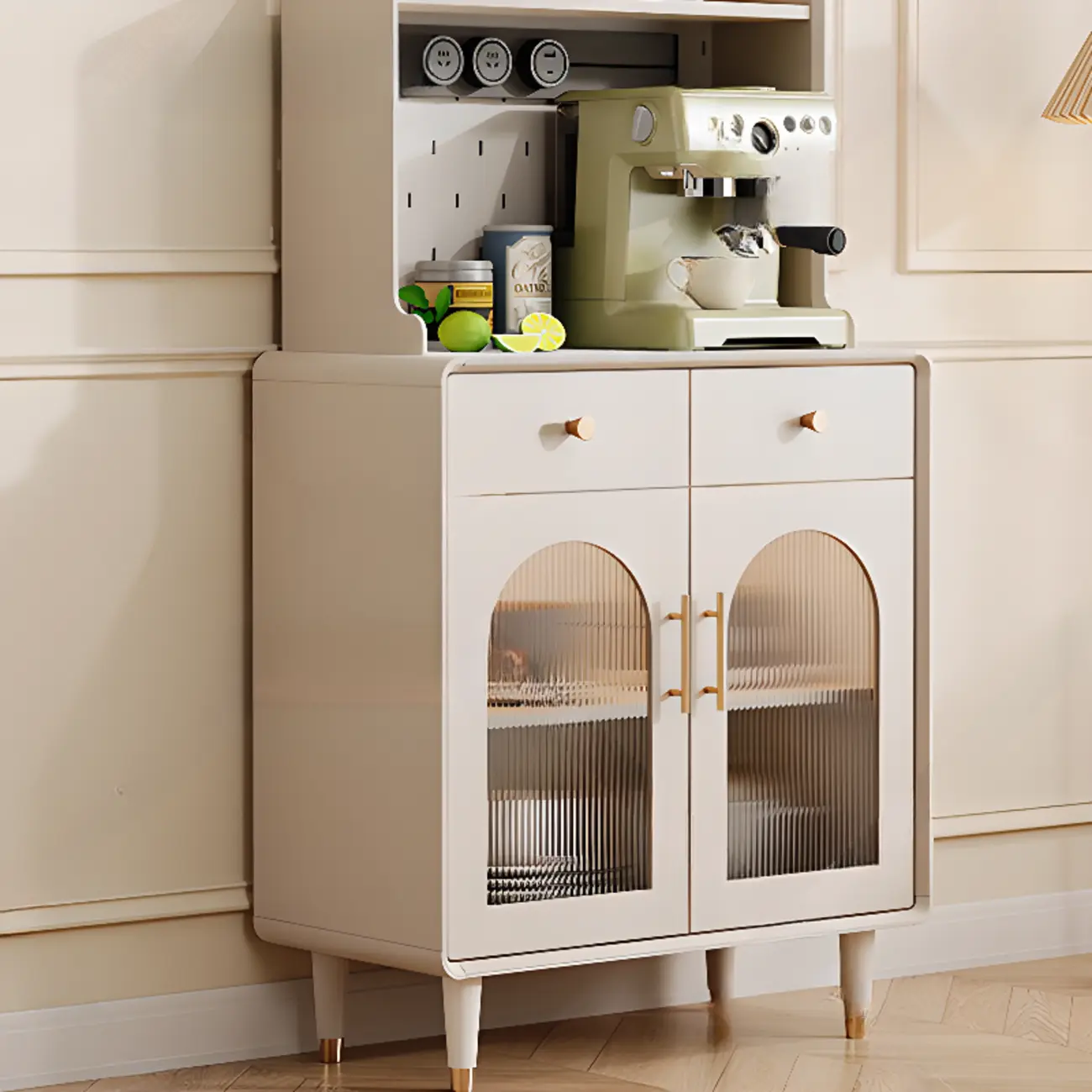 White 3-Drawer Glass Countertop Wood Sideboard Image - 2 | homeyfad