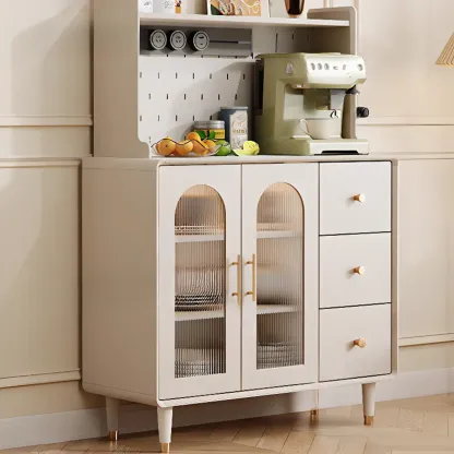 White 3-Drawer Glass Countertop Wood Sideboard Image - 3