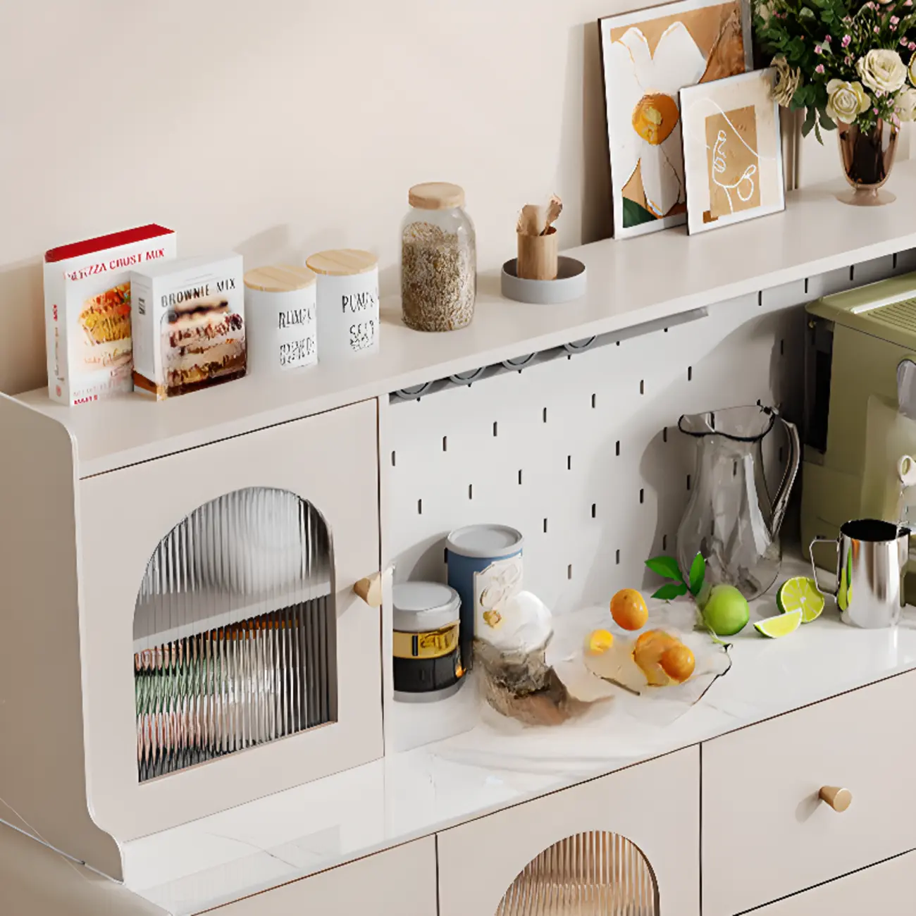 White 3-Drawer Glass Countertop Wood Sideboard Image - 9 | homeyfad