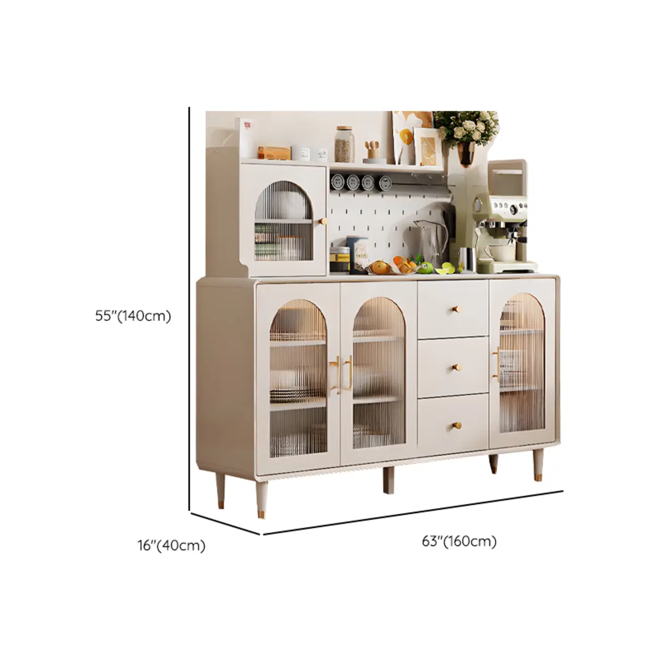 White 3-Drawer Glass Countertop Wood Sideboard Image - 13 | homeyfad