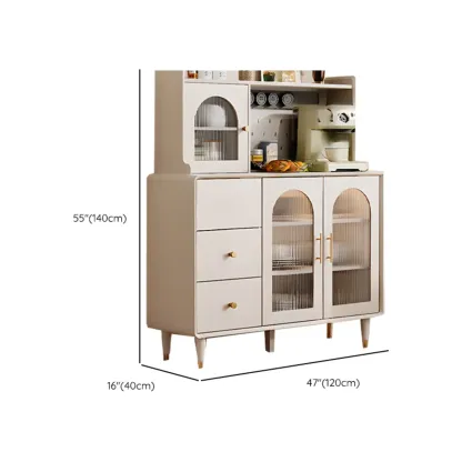 White 3-Drawer Glass Countertop Wood Sideboard Image - 14