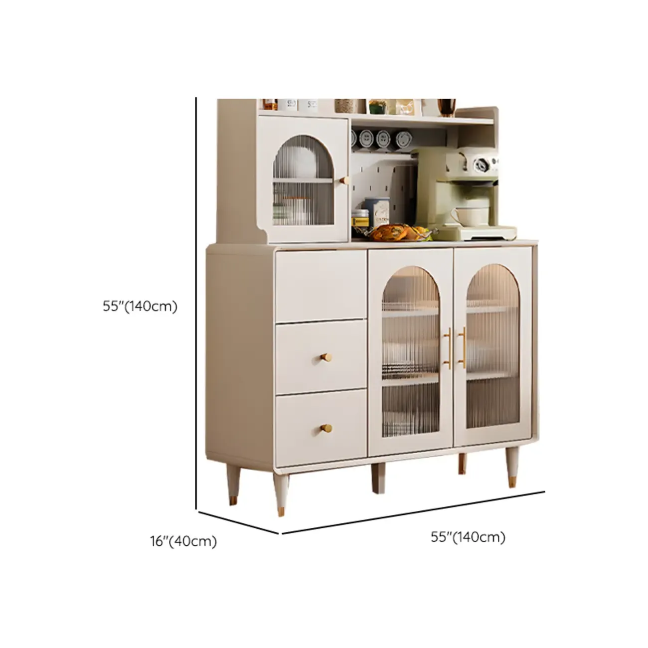 White 3-Drawer Glass Countertop Wood Sideboard Image - 15