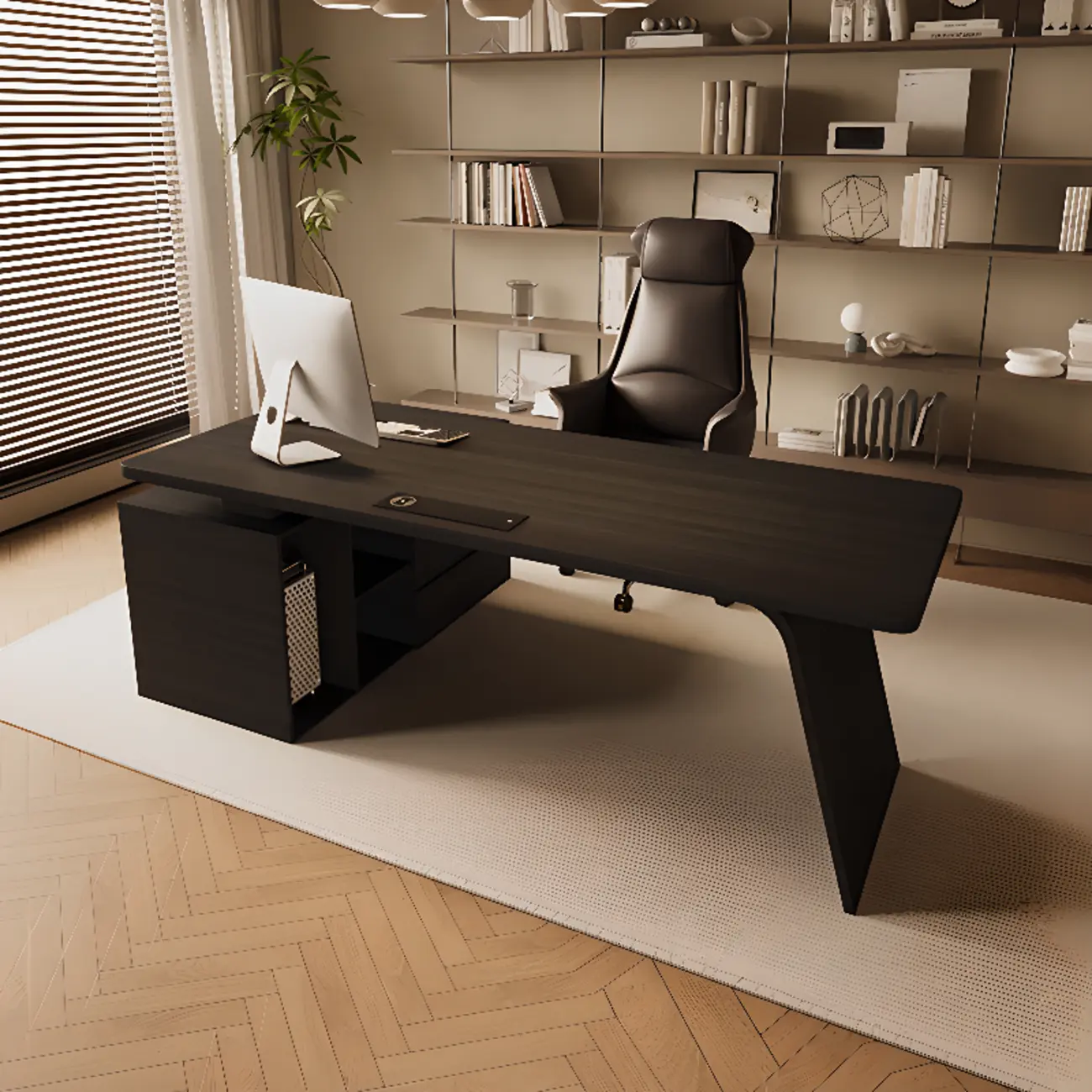 Trendy Large Black Wood Drawers Executive Office Desk Image - 1 | homeyfad