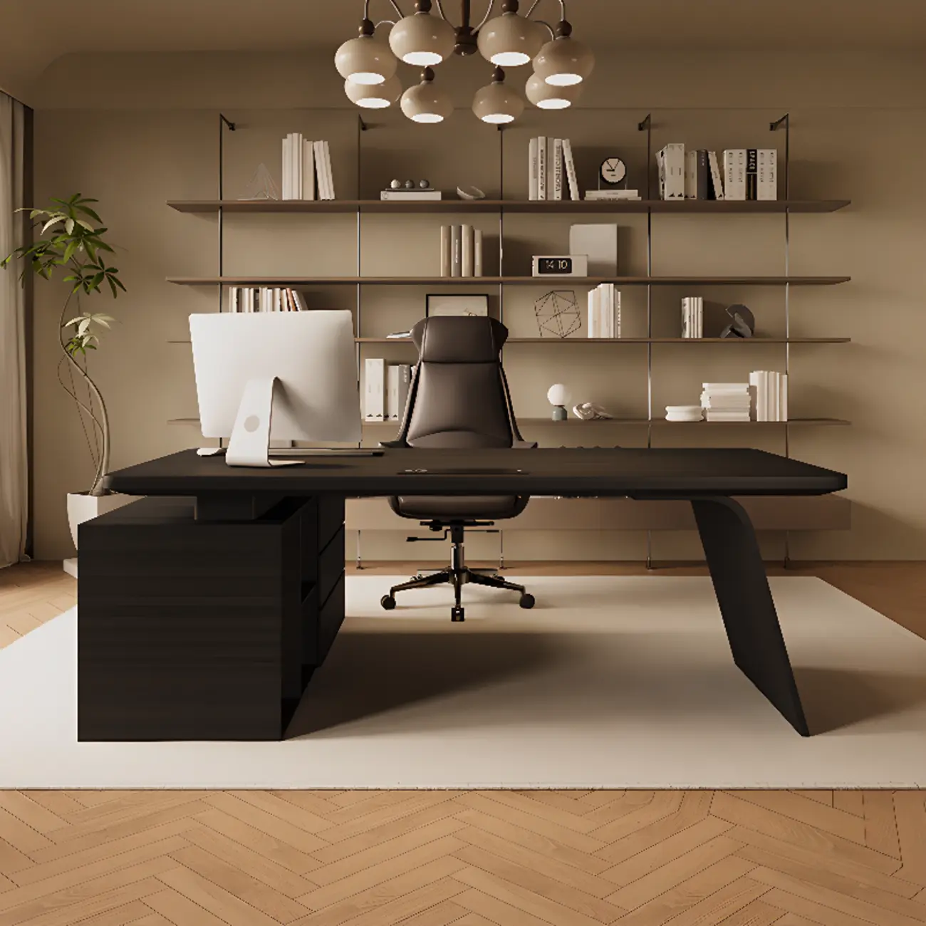Trendy Large Black Wood Drawers Executive Office Desk Image - 5 | homeyfad