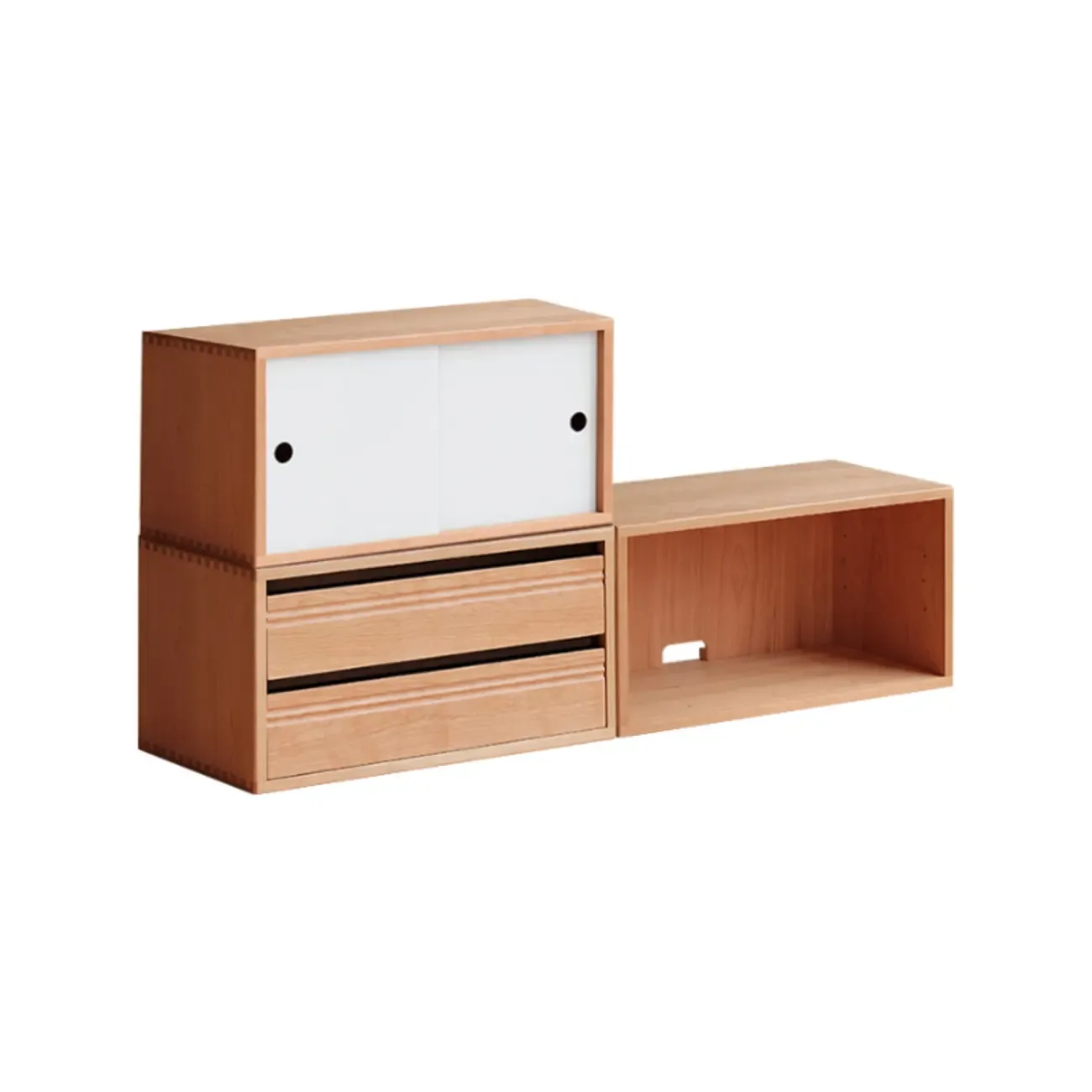 Simple Wood Brown Horizontal Bookcase with Drawers Image - 5