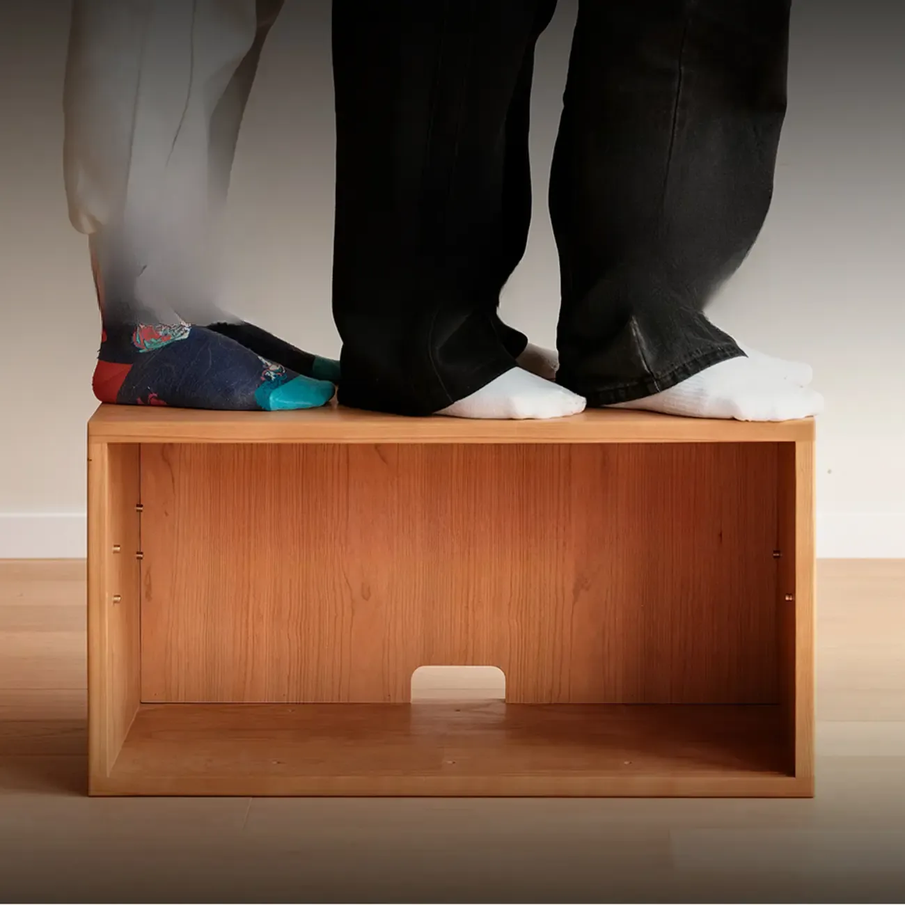 Simple Wood Brown Horizontal Bookcase with Drawers Image - 7