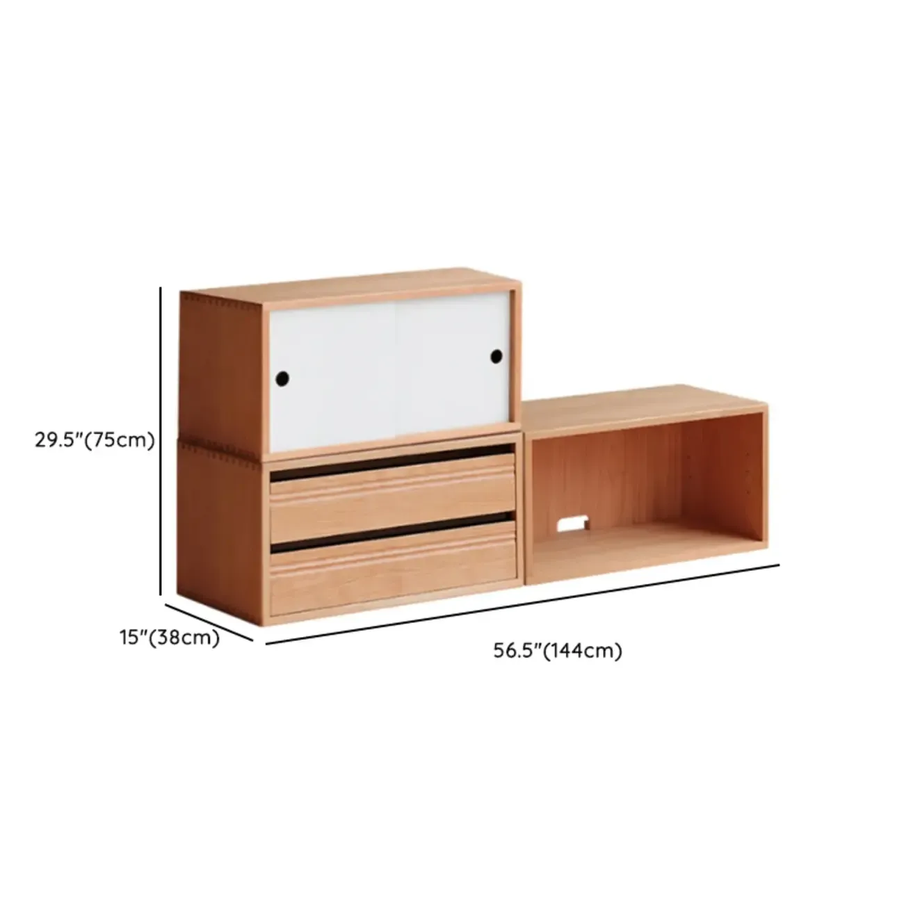 Simple Wood Brown Horizontal Bookcase with Drawers Image - 10