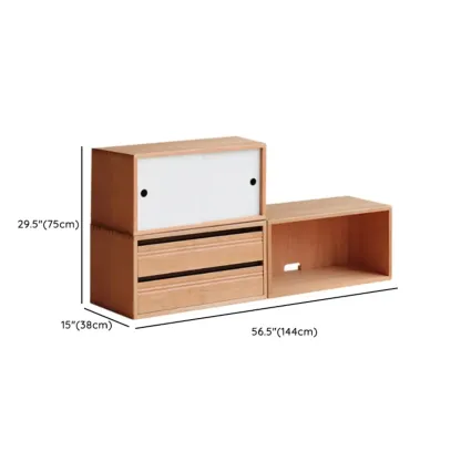 Simple Wood Brown Horizontal Bookcase with Drawers Image - 10