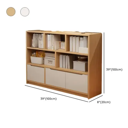 Horizontal White Wood Cube Bookcase with Drawers #size