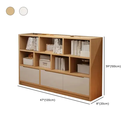 Horizontal White Wood Cube Bookcase with Drawers Image - 9