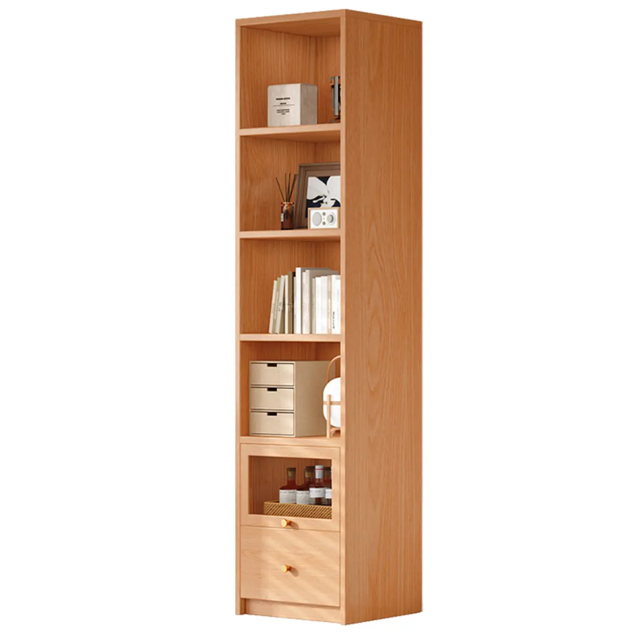 78.7''H Modern Cherry Wood 5-Tier Display Bookcase Image - 3 | homeyfad