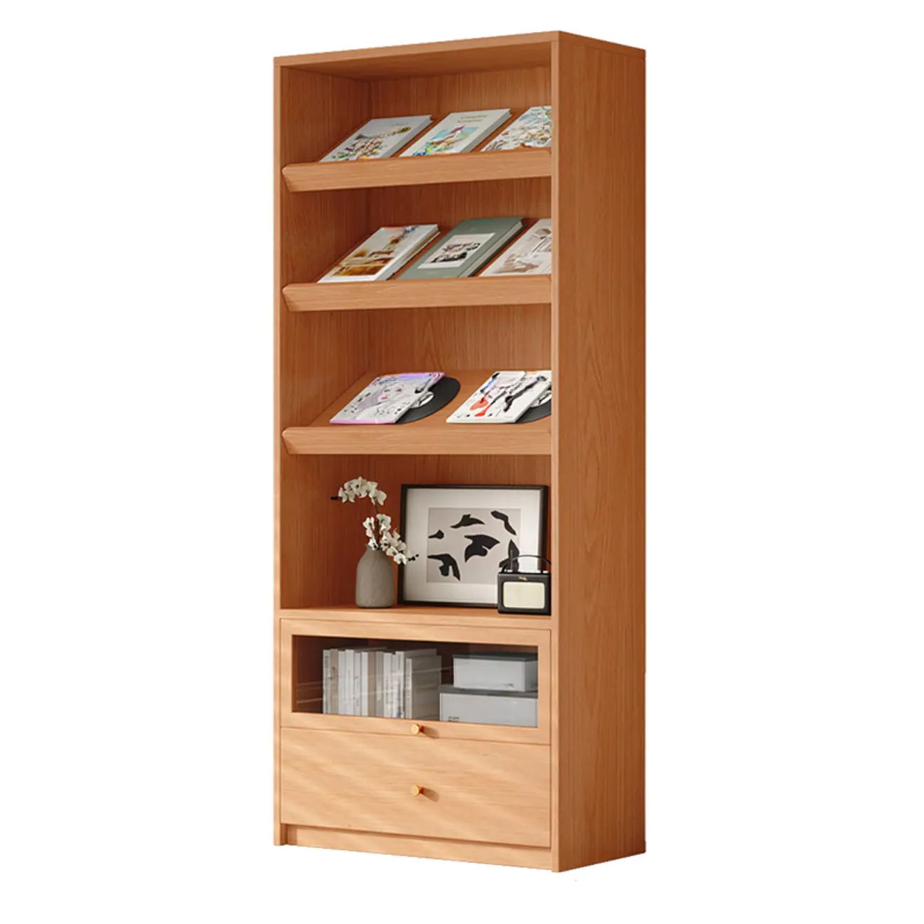78.7''H Modern Cherry Wood 5-Tier Display Bookcase Image - 4 | homeyfad