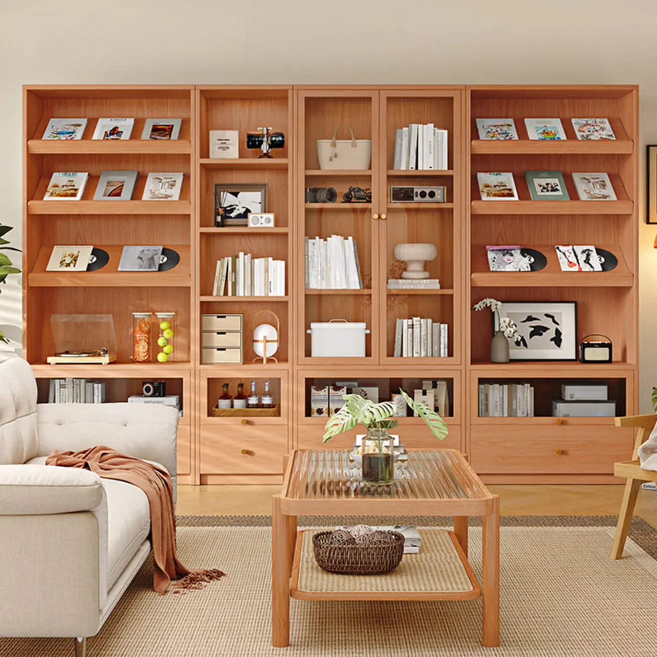 78.7''H Modern Cherry Wood 5-Tier Display Bookcase Image - 1 | homeyfad