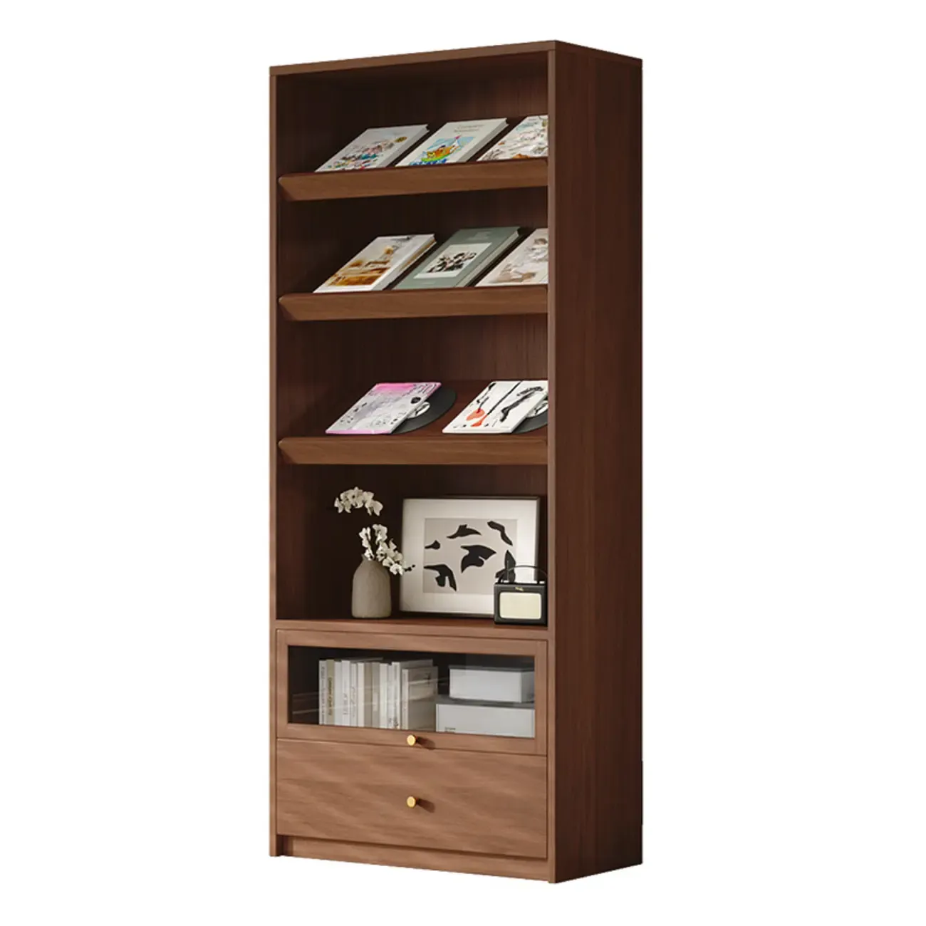 78.7''H Modern Cherry Wood 5-Tier Display Bookcase Image - 7