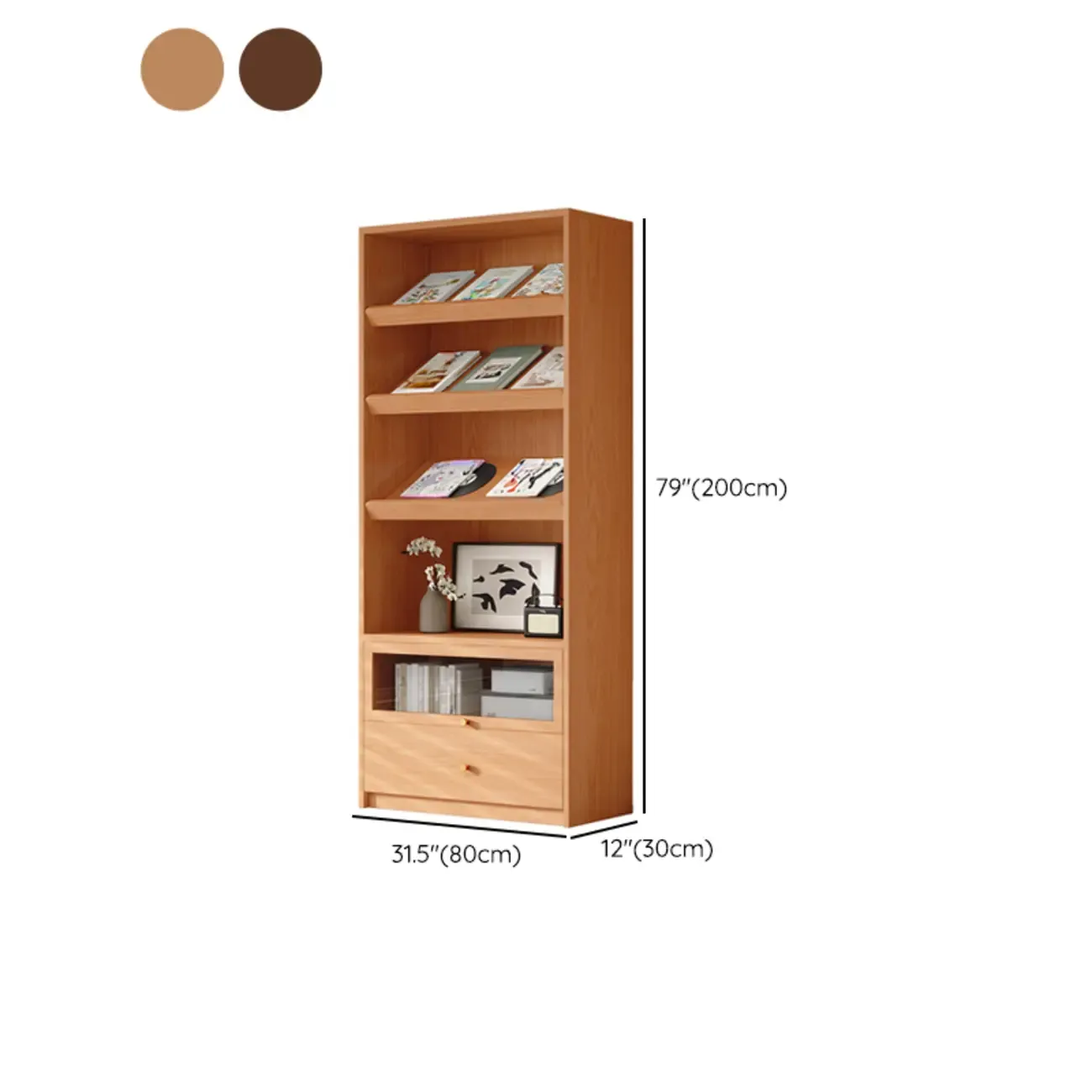 78.7''H Modern Cherry Wood 5-Tier Display Bookcase Image - 11
