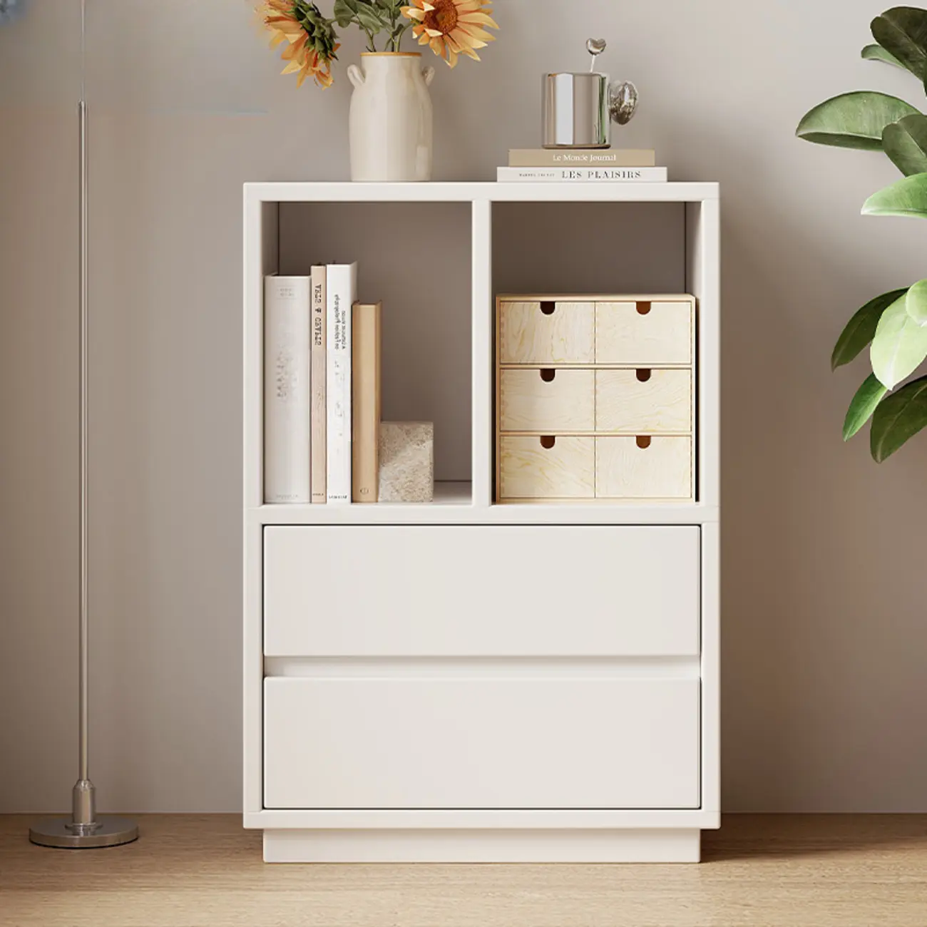 Modern Closed Back 3-Tier White Wood Storage Bookcase Image - 1 | homeyfad