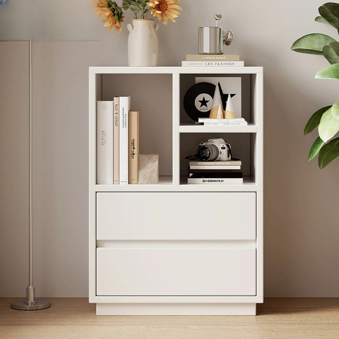 Modern Closed Back 3-Tier White Wood Storage Bookcase Image - 2 | homeyfad