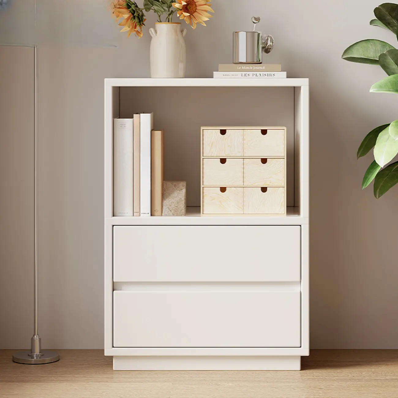 Modern Closed Back 3-Tier White Wood Storage Bookcase Image - 3 | homeyfad