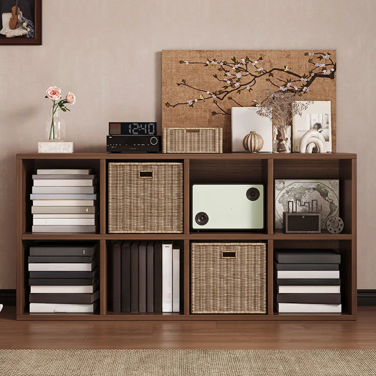 Simple Walnut 8-Cube Wood Bookcase Image - 1 | homeyfad