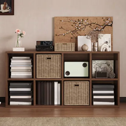 Simple Walnut 8-Cube Wood Bookcase Image - 1